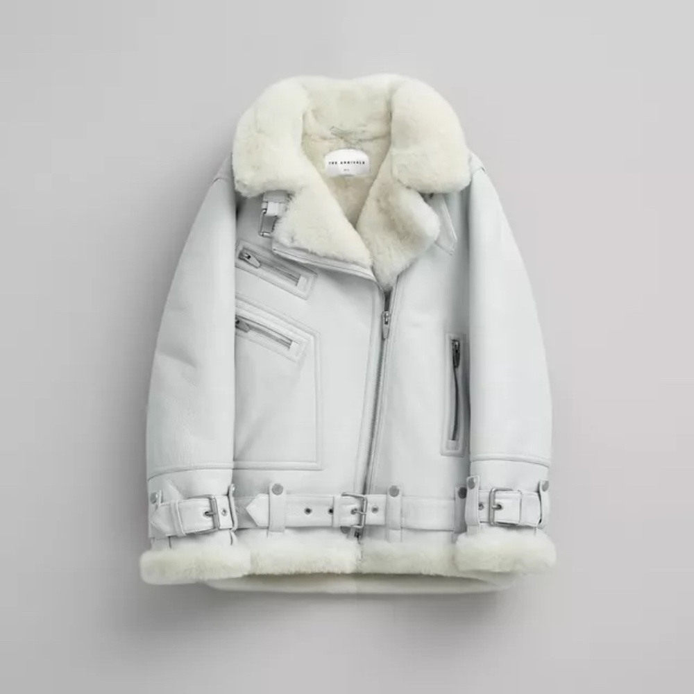 THE ARRIVALS MOYA v Shearling Oversized Biker Jacket in WHITE - Never worn